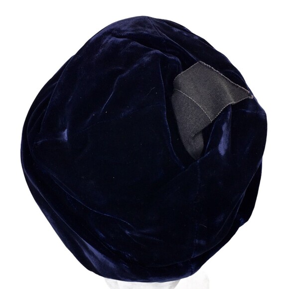 Vintage 50s Himelhoch's Detroit Women's Blue Velvet Cap Hat - Picture 8 of 9